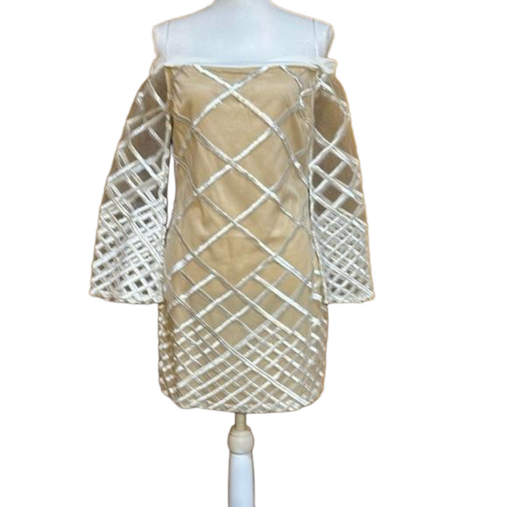 Luxxel Off the Shoulder Illusion Dress with Embroidery and Sequins Size M - NWT